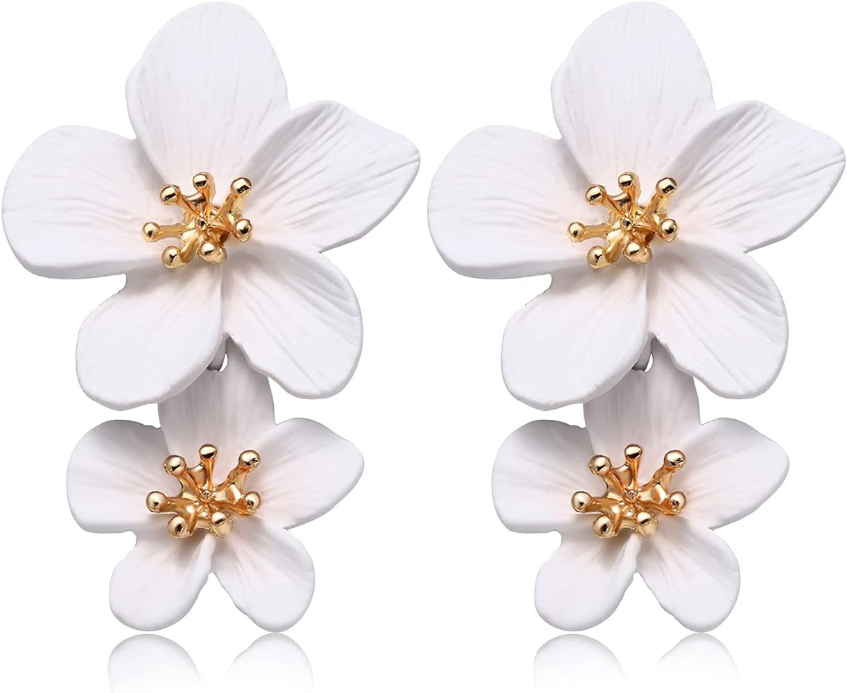 CEALXHENY Flower Dangle Earrings Boho Layered Floral Petal Drop Earrings Statement Stud Earring for  | Amazon (US)