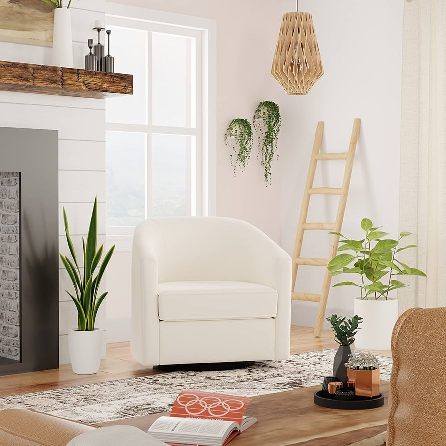 eLuxurySupply Swivel Accent Chair - Traditional Barrel Upholstered Armchair with Swivel Base - Pr... | Amazon (US)