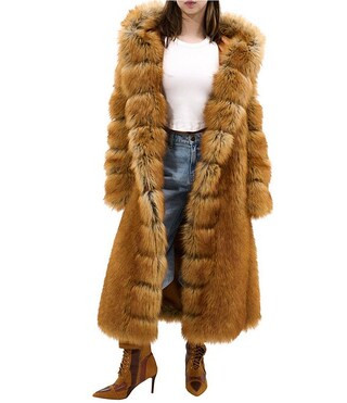 Elizabeth Tan Faux Fur Hooded Neck Oversize Snap Front Trench Coat | Dillard's