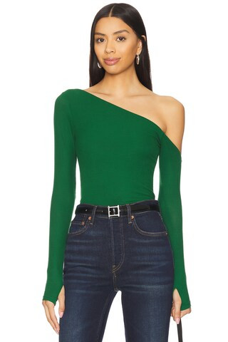 Magdalino Asymmetrical Fitted Cold Shoulder Long Sleeve Top in Verde | Revolve Clothing (Global)
