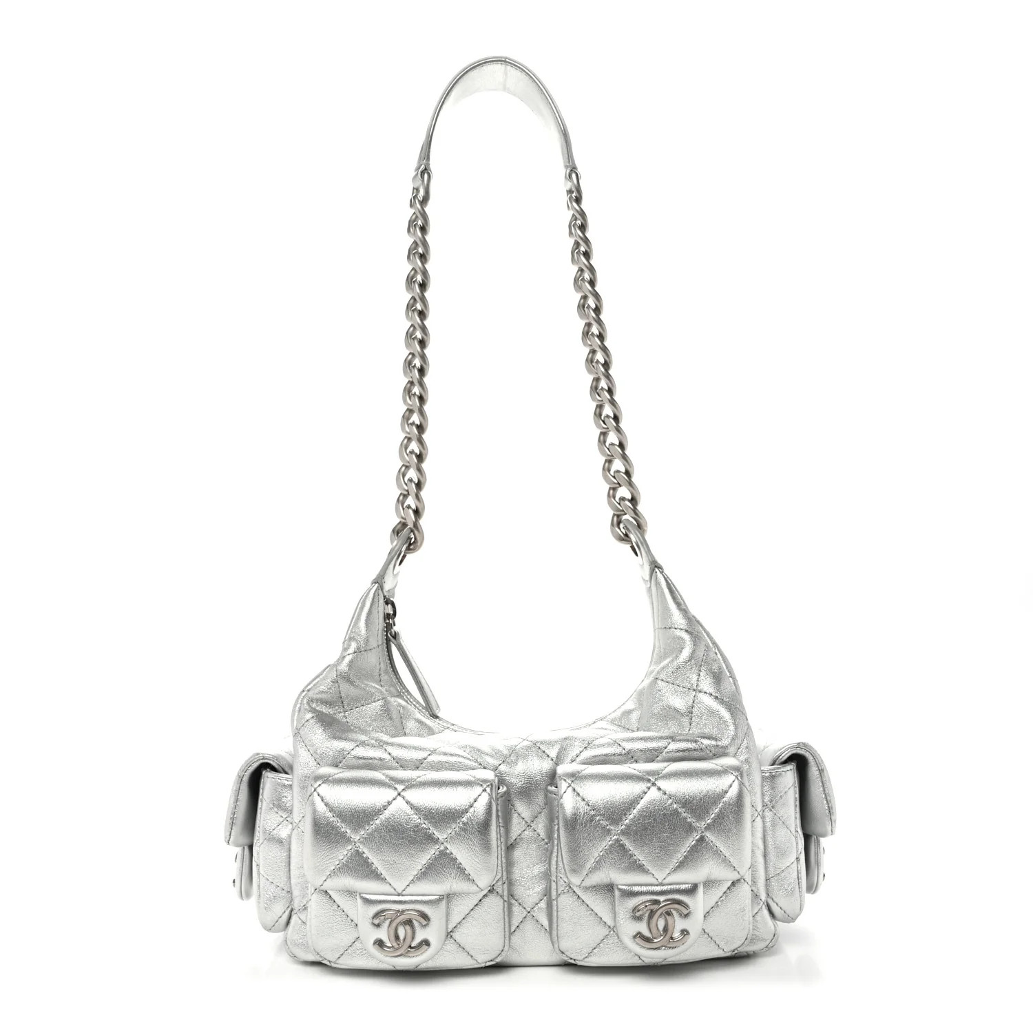 Chanel Metallic Lambskin Quilted Trendy Pockets Hobo Silver 1912361 | FASHIONPHILE (US)