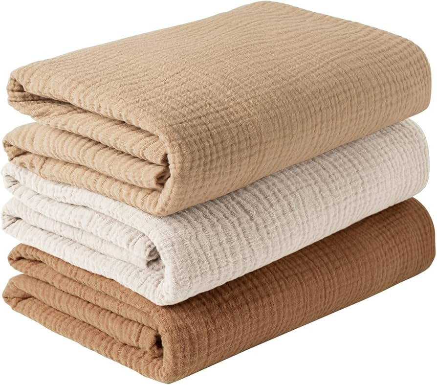 Konssy 3 Pack Muslin Swaddle Blankets for Unisex, Newborn Receiving Blanket, Large 47 x 47 inches... | Amazon (US)