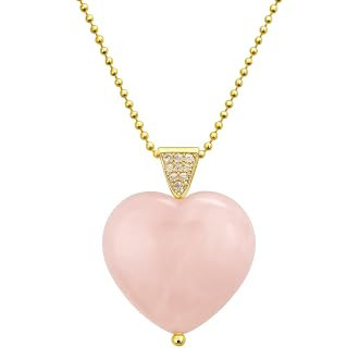 Gempires Rose Quartz Heart Necklace, Heart Crystal Necklace for Women, Pink Heart Pendant, Daily Wear, 14k Gold Plated 18 inch Adjustable Chain (Rose Quartz) | Amazon (US)