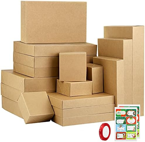 Ruisita 16 Pack Christmas Shirt Box Kraft Gift Boxes with Lids 4 Size Holiday Decorative Boxes Xm... | Amazon (US)