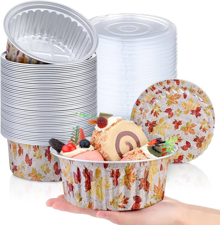 50 Pcs 1lb Thanksgiving Fall Bread Loaf Pans with Lids Maple Leaf Mini Aluminum Cake Pans 580ml T... | Amazon (US)