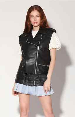 $598 WALTER BAKER Edie Vest Jacket Coat M Black Lambskin Leather Oversized Moto | eBay US