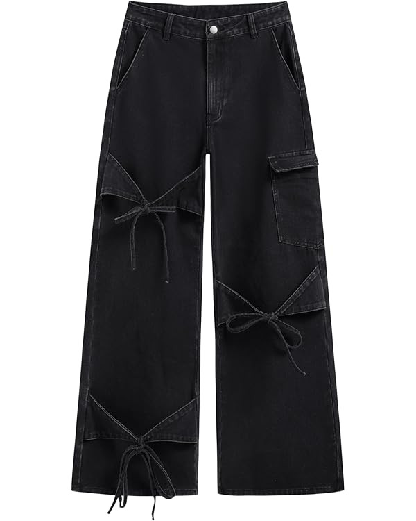 CIDER Baggy Jeans for Women High Waisted Wide Straight Leg Bow Jeans Denim Pants | Amazon (US)