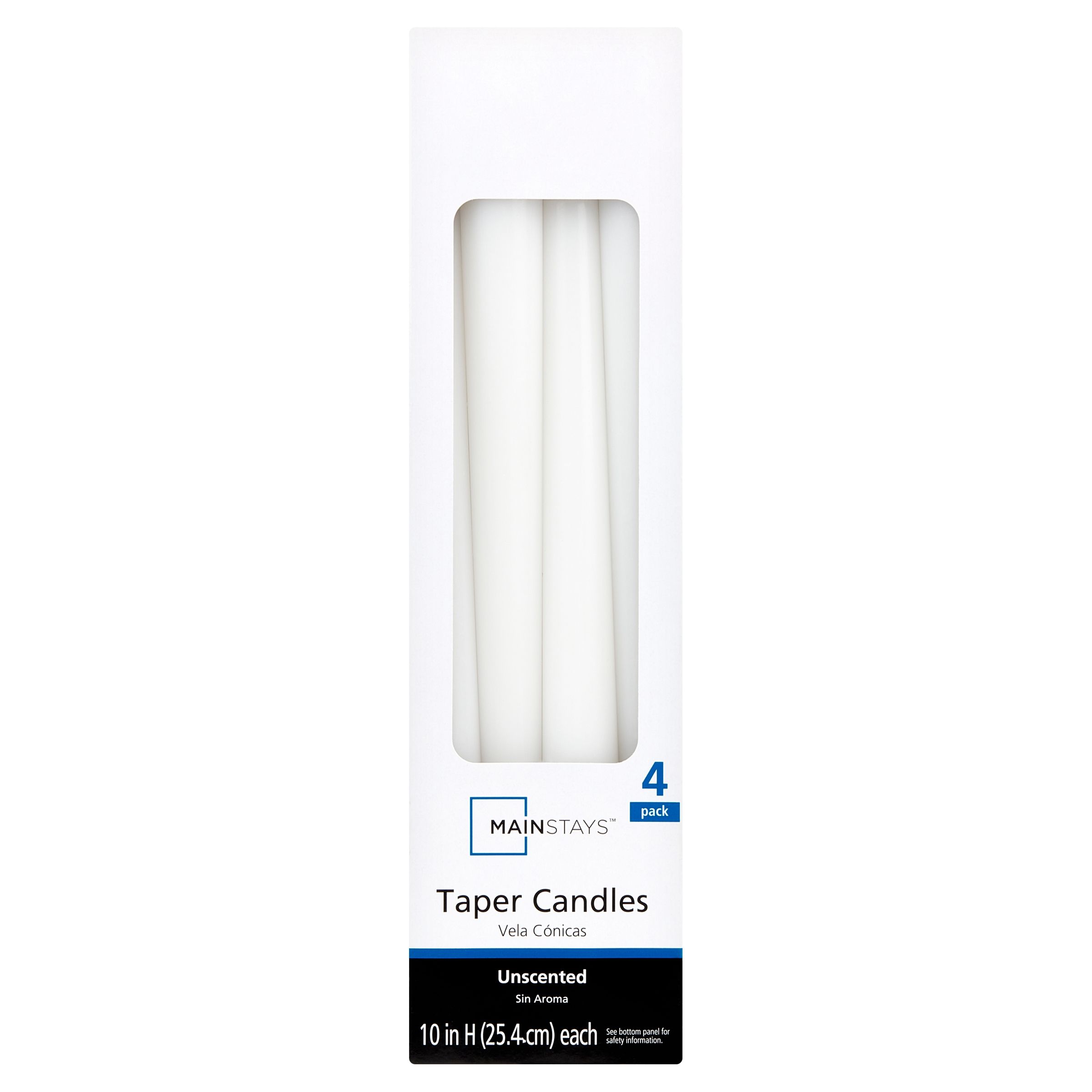 Mainstays Unscented Taper Candle, White, 4-Pack, 10 inches Long | Walmart (US)