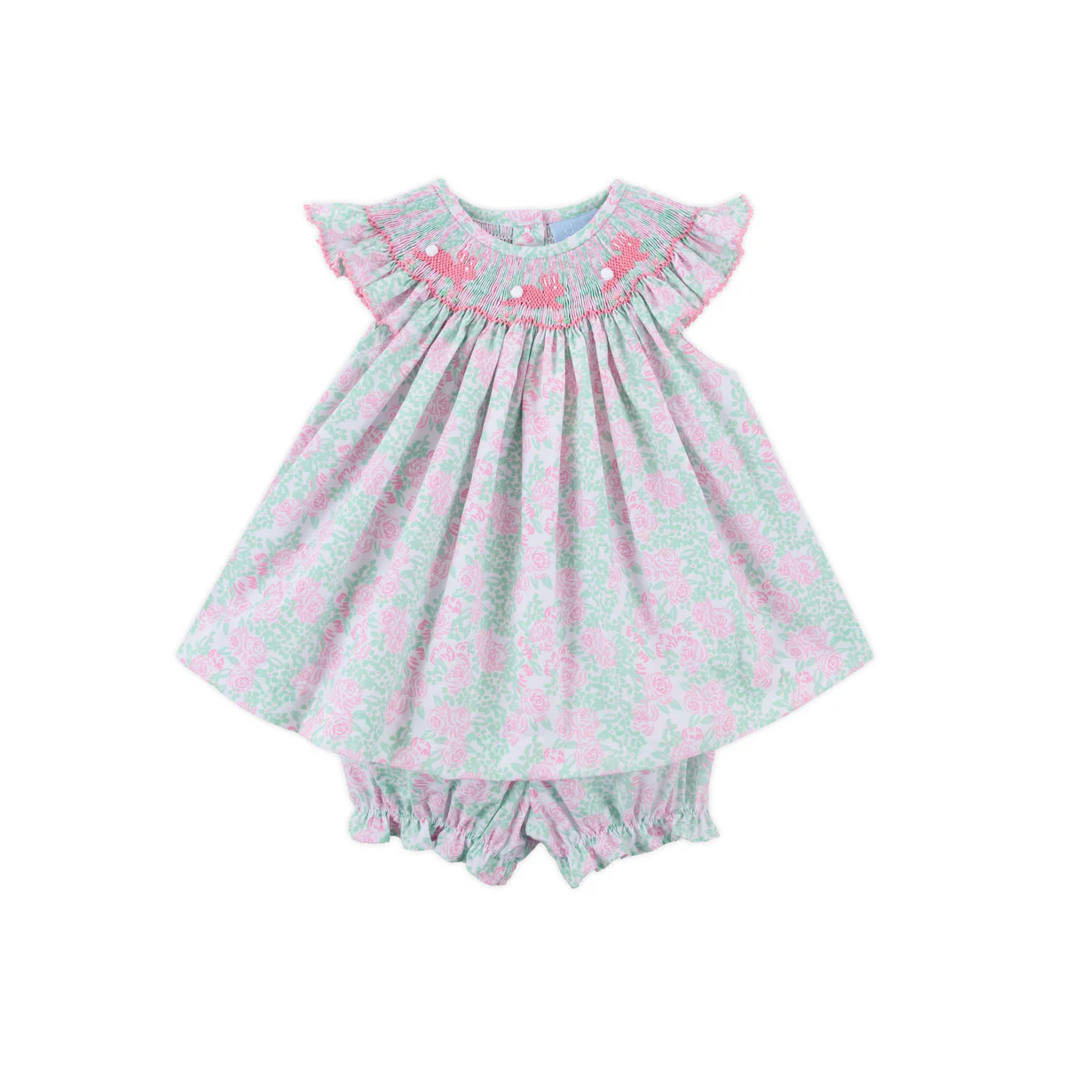 Blooming Garden Smocked Print Angel Sleeve Bloomer Set | Classic Whimsy