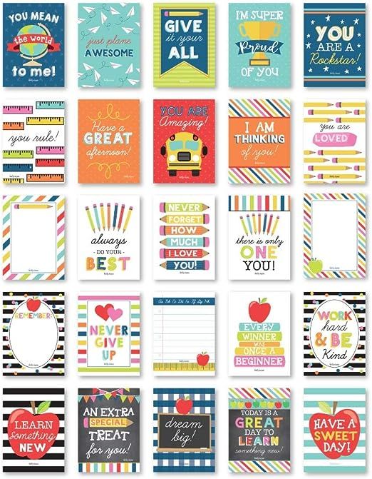 25 School Lunch Box Notes For Kids, Inspirational Motivational Cards For Boys Girls From Mom, Enc... | Amazon (US)