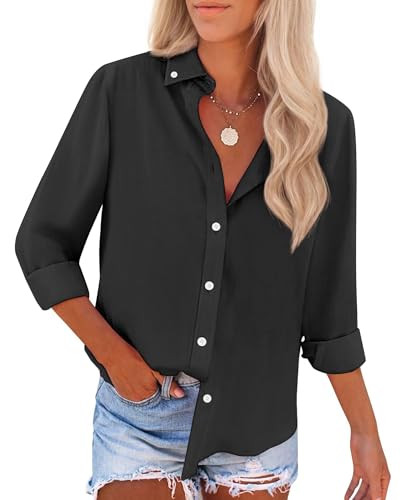 siliteelon Button Down Shirts for Women Oxford Shirt Cotton Dress Shirts Collared Long Sleeve Wri... | Amazon (US)