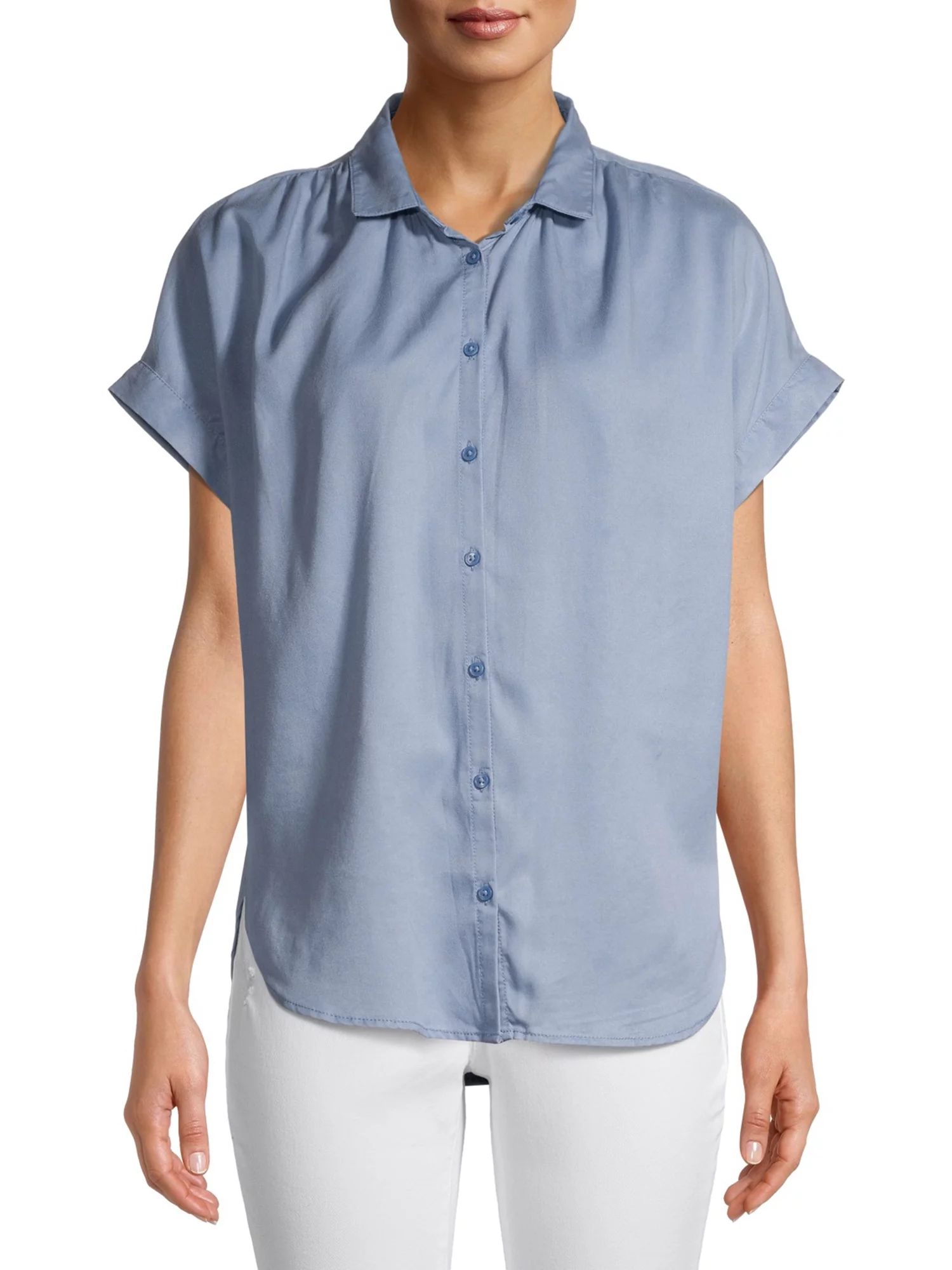 Time and Tru Women's Short Sleeve Button Front Shirt | Walmart (US)