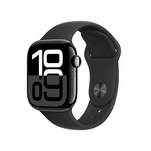 Apple Watch Series 10 [GPS 42mm case] Smartwatch with Jet Black Aluminum Case with Black Sport Band - M/L. Fitness Tracker, ECG App, Always-On Retina Display, Water Resistant | Amazon (US)