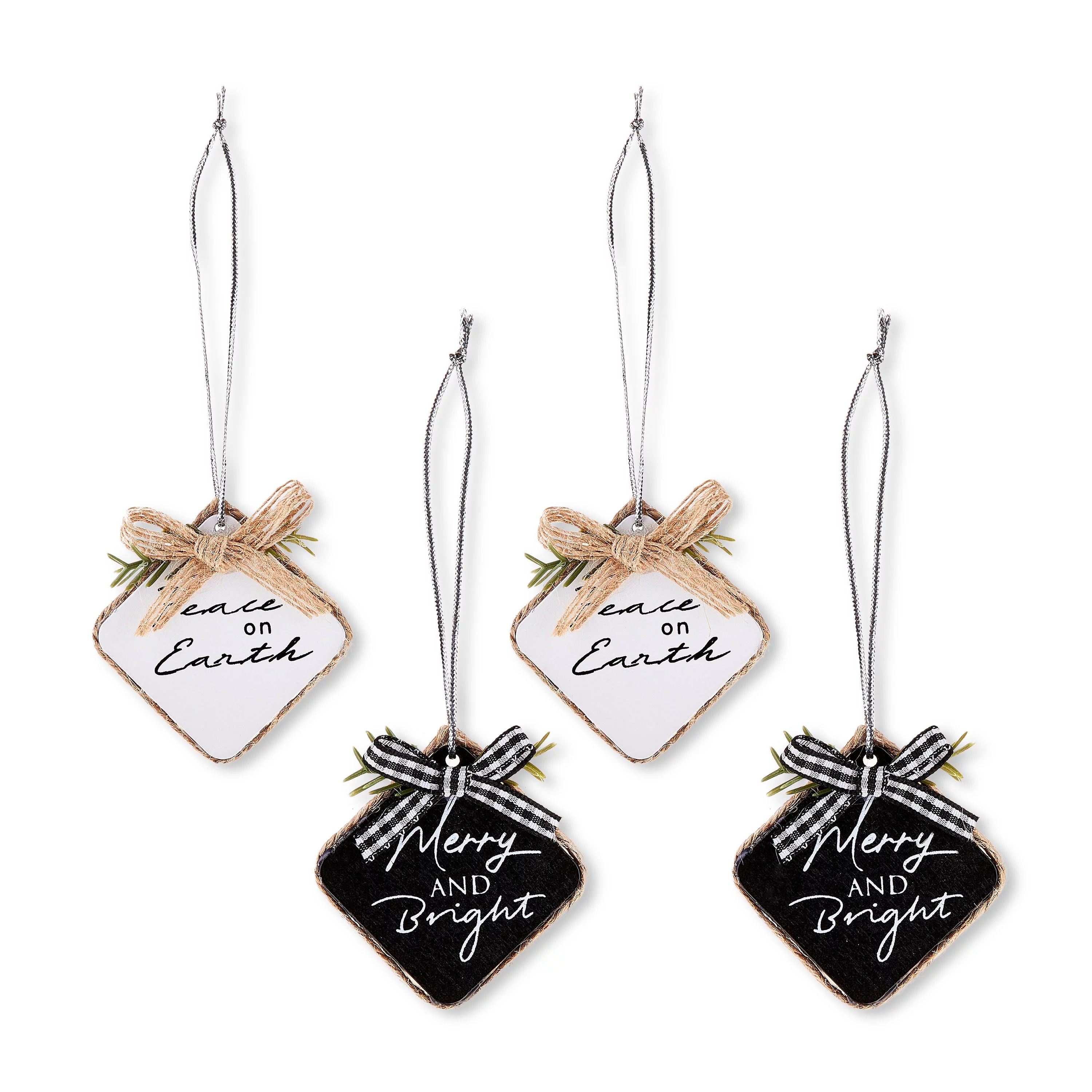 Mini Black & White Wooden Sign Christmas Ornaments, 0.1466 lb, 4 Count, by Holiday Time - Walmart... | Walmart (US)