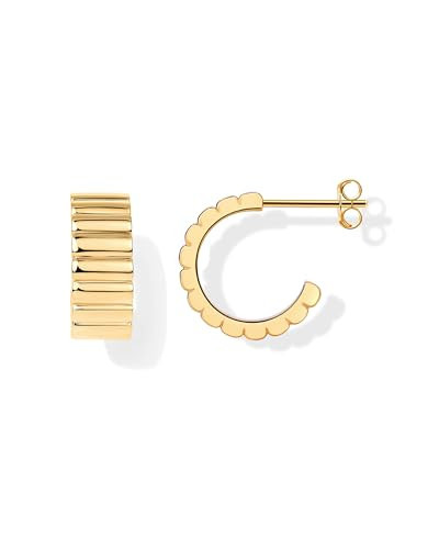 PAVOI 14K Yellow Gold Plated Statement Ridges Ribbed Hoop Earrings for Women | Chunky Croissant Huggie Hoops | Amazon (US)