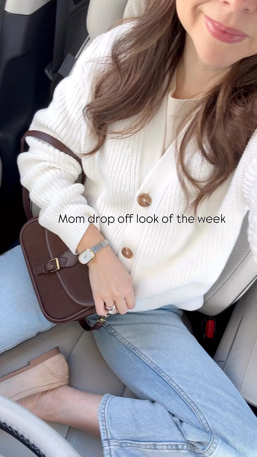 Casual Mom drop off outfit they I wore this week. Comfy ankle jeans and cardigan. Cozy casual outfit with loafers. 

White cardigan small.
White sweater top xs
Ankle jeans 25 short 
Amazon brown bag
Amazon flats 

Use code for quince 10% off new customers INFP-MONICSUTTER10



#LTKStyleTip #LTKHoliday