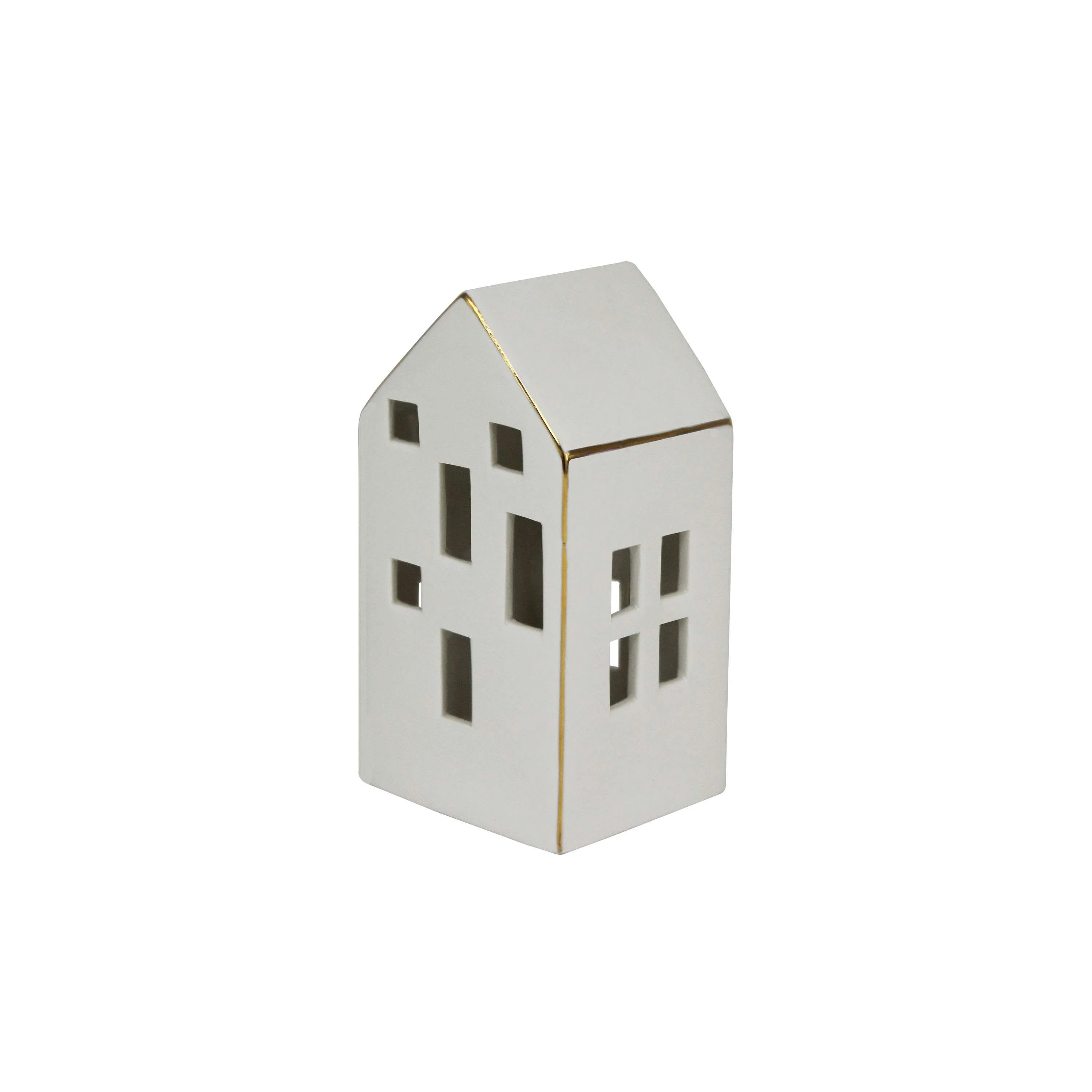 Holiday Time 6." Medium LED Glazed Ceramic Christmas Village House with Gold Edge, White - Walmar... | Walmart (US)