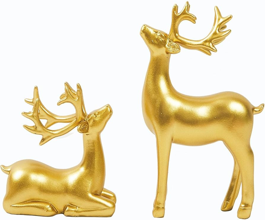 Gold Reindeer Sculpture for Indoor Christmas Decoration, 2PCS Gold Deer Figurines for Table Top D... | Amazon (US)