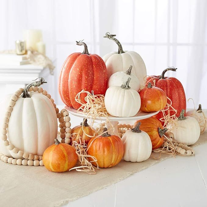 Factory Direct Craft Package of 14 Assorted Artificial Orange and White Pumpkins for Halloween, F... | Amazon (US)