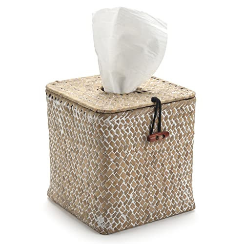 Seagrass Square Tissue Box Cover Woven Napkin Holder Decorative for Bathroom Farmhouse (Whitewash, 5.5 x 5.5 x 5.5 Inch) | Amazon (US)