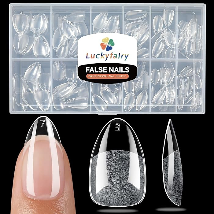 Short Almond Nail Tips, 240pcs Soft Nail Gel Tips Pre-Shaped Acrylic Fake Nails, Half Matte Full ... | Amazon (US)