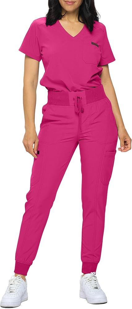 Slim Fit Stretchy Scrubs Women's Jogger Scrub Set Slim Jogger Scrubs with Tuck-In Top for Women | Amazon (US)