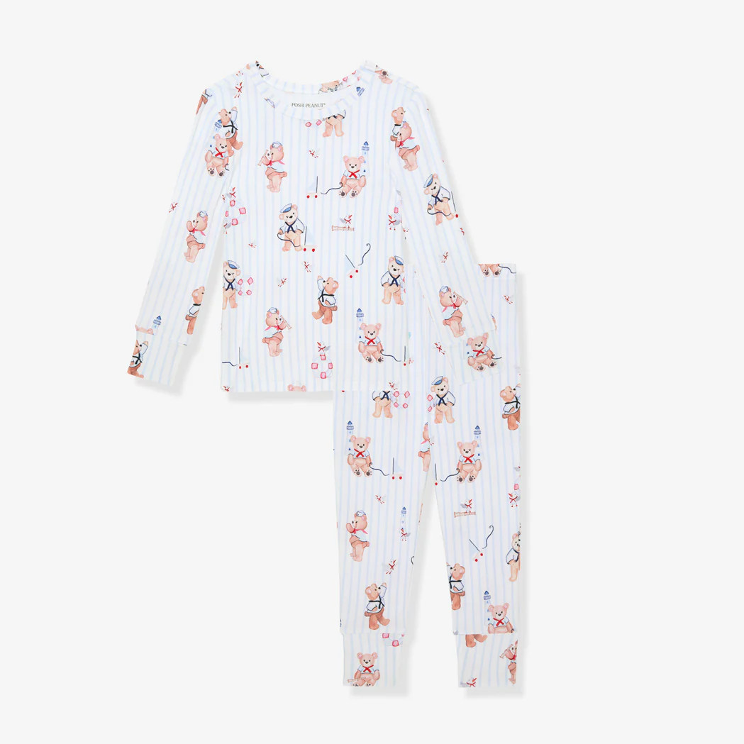 Teddy Blue Long Sleeve Toddler Pajamas | Captain Theo | Posh Peanut