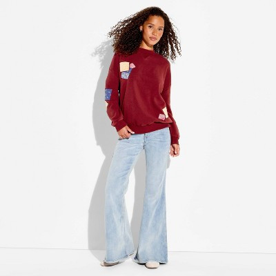 Women's Bandana Patch Graphic Pullover Sweatshirt - Burgundy XXS | Target