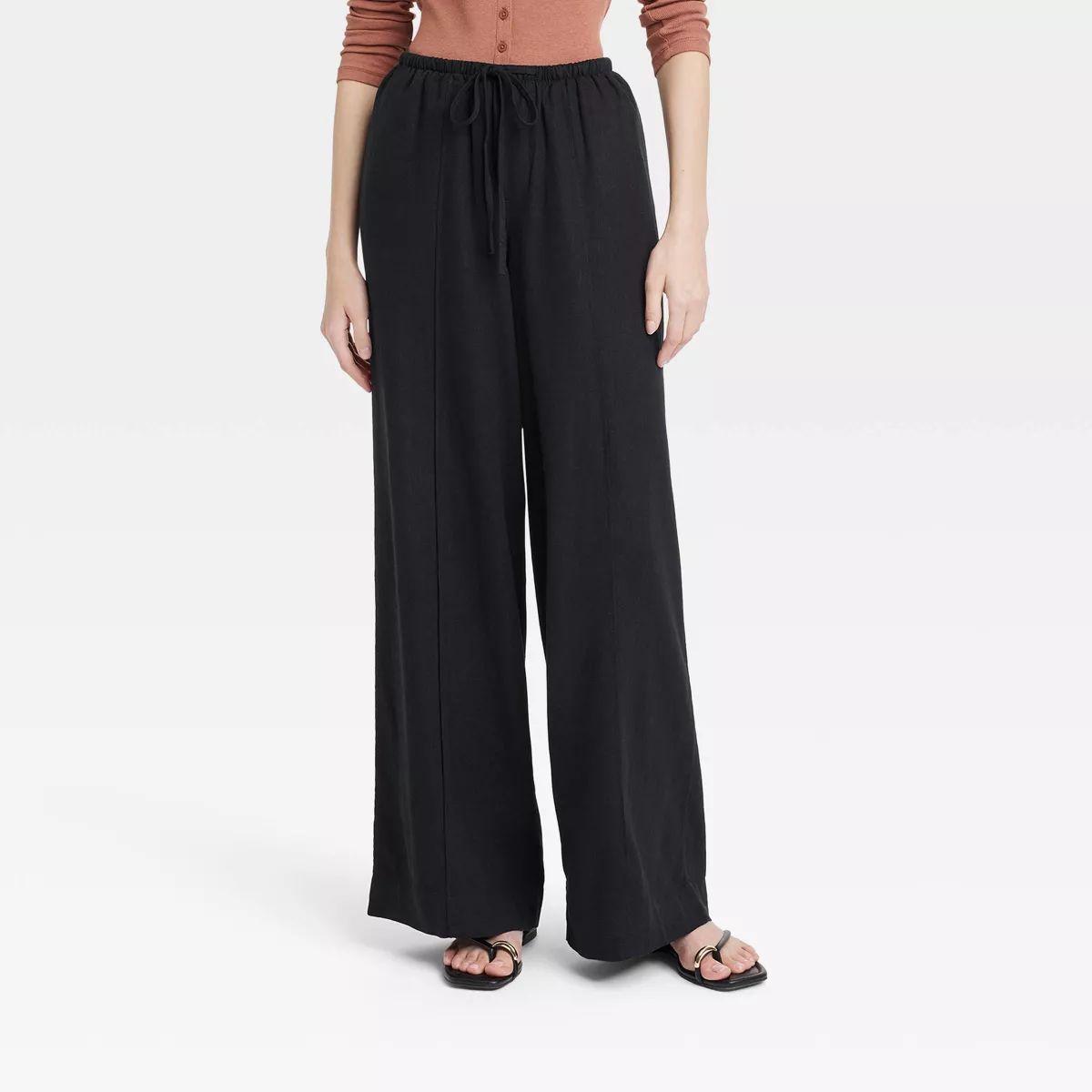 Women's High-Rise Wide Leg Linen Pull-On Pants - A New Day™ Black/White Striped XS | Target