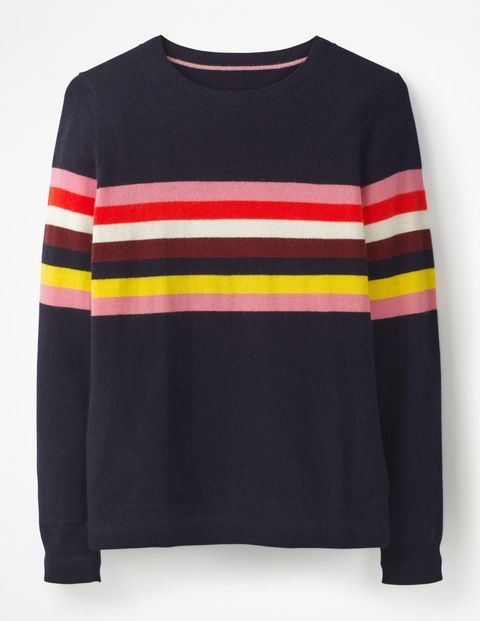 Cashmere Crew Neck Sweater (Navy/Multi Stripe) | Boden (US)