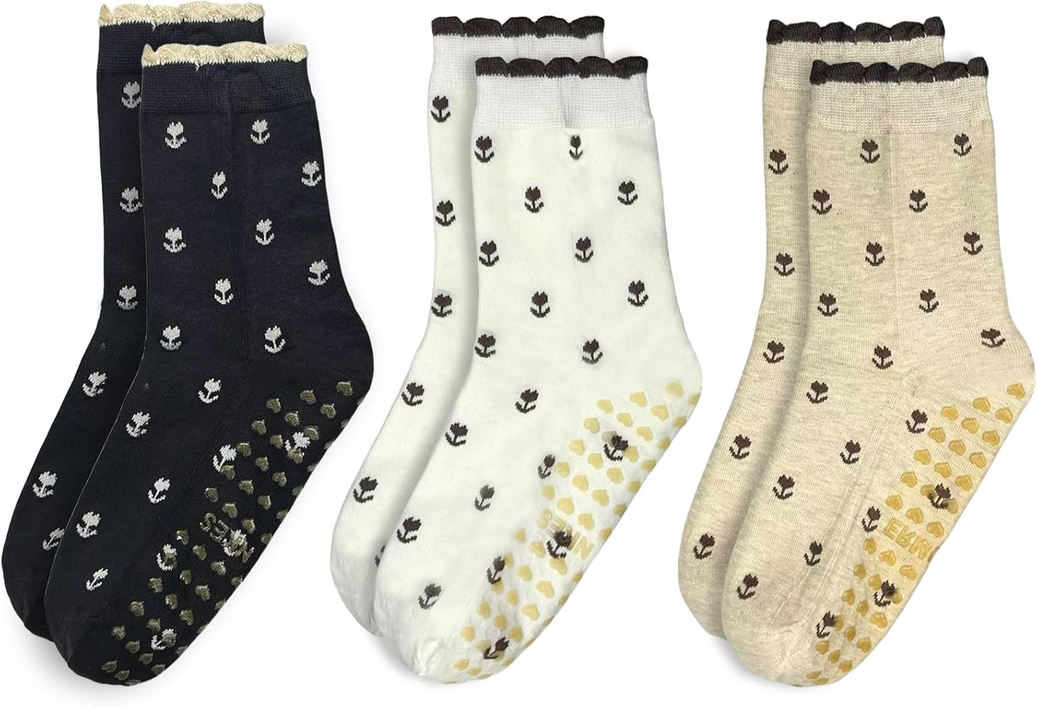 Cute Floral Jacquard Yoga Socks for Women 3 Pairs Non Slip Crew Pilates Barre Socks, Cozy Anti Sk... | Amazon (US)