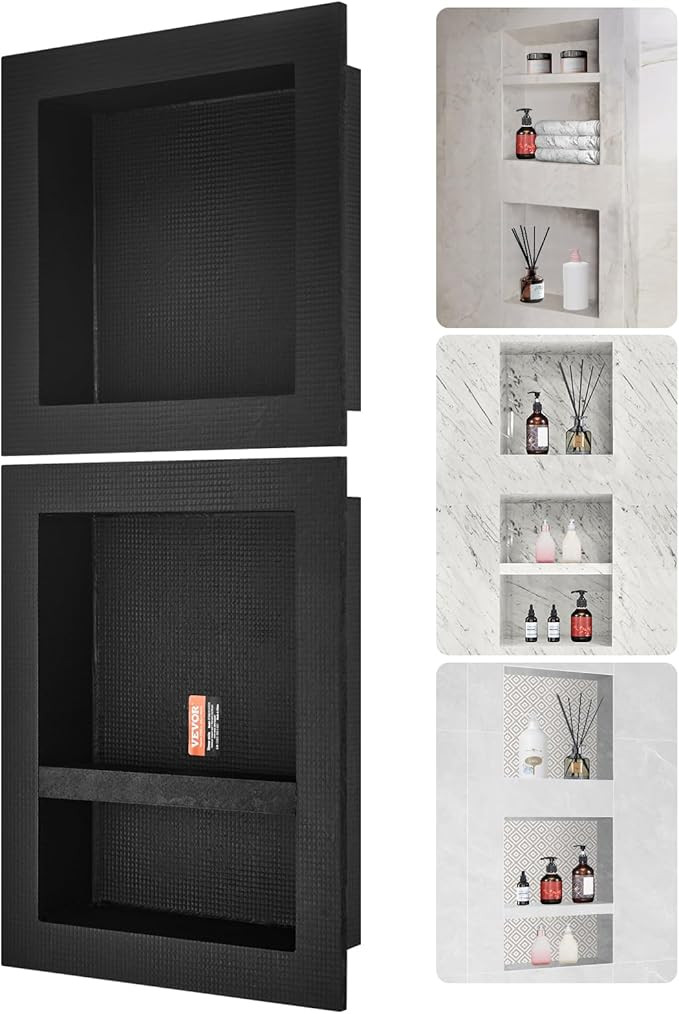 VEVOR Shower Niche Ready for Tile 16" x 16" & 16" x 20", Triple Shelf Organizer, Square Corners W... | Amazon (US)