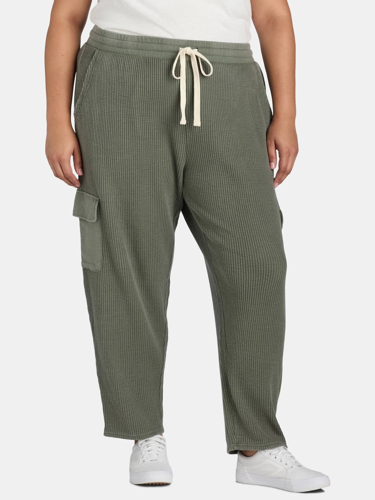 Terra & Sky Women's Plus Size Pull On Waffle Knit Cargo Pants, 27” Inseam, 0X-4X | Walmart (US)