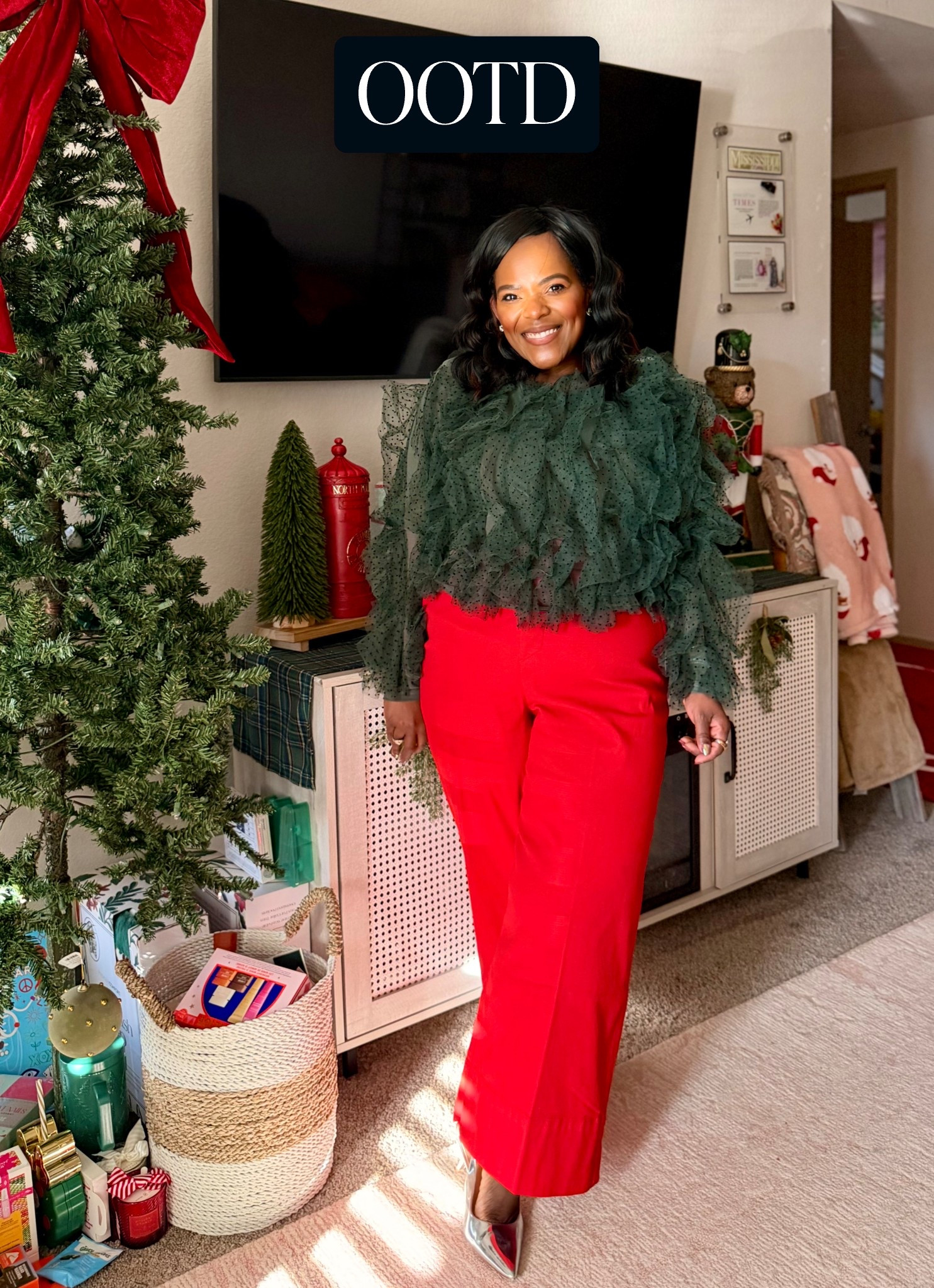 I love my OOTD and it’s sparking so much Merry Joy! ✨🎄 Wearing a medium in this gorgeous green tulle blouse from Anthropologie! 

#LTKHoliday #LTKgrwm #LTKootd