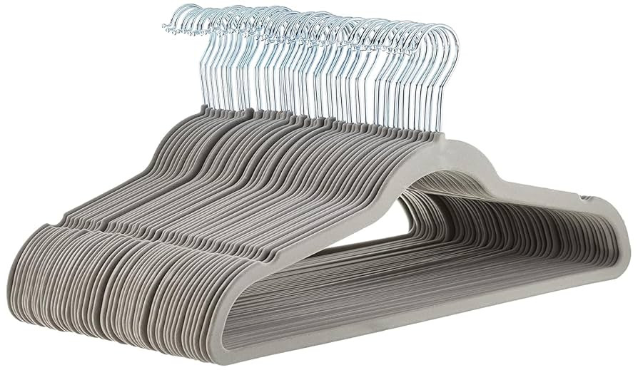 Amazon Basics Slim, Velvet, Non-Slip Suit Clothes Hangers, Gray/Silver - Pack of 50 | Amazon (US)