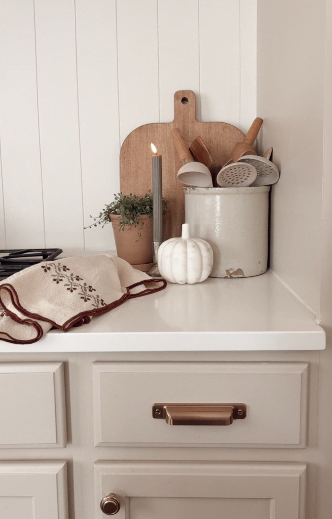 Adding a little Fall in the kitchen this week with pumpkins, flameless taper candles, and Fall dish towels.

#LTKHome #LTKSeasonal