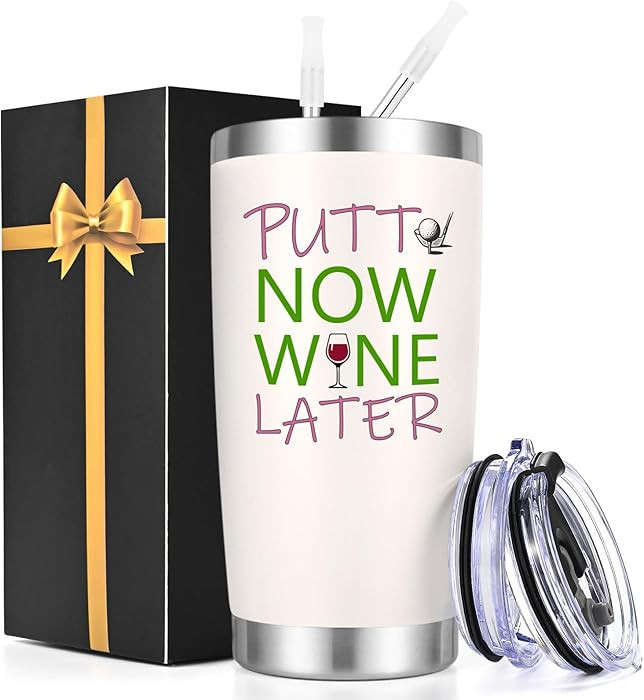Qtencas Golf Gifts for Women, Womens Golf Gifts, Putt Now Wine Later 20 Oz Insulated Tumbler, Chr... | Amazon (US)