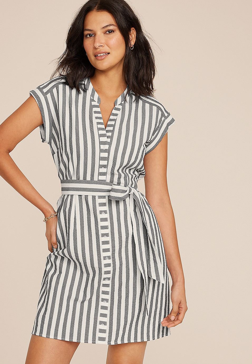 Striped Dolman Short Sleeve Shirtdress | Maurices