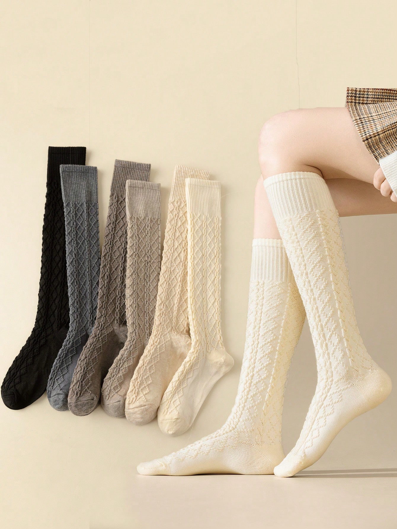 1 Pair Women Knee-High Socks, Multi-Color Wool Blend Fashionable Versatile Leg Warmers For Daily ... | SHEIN