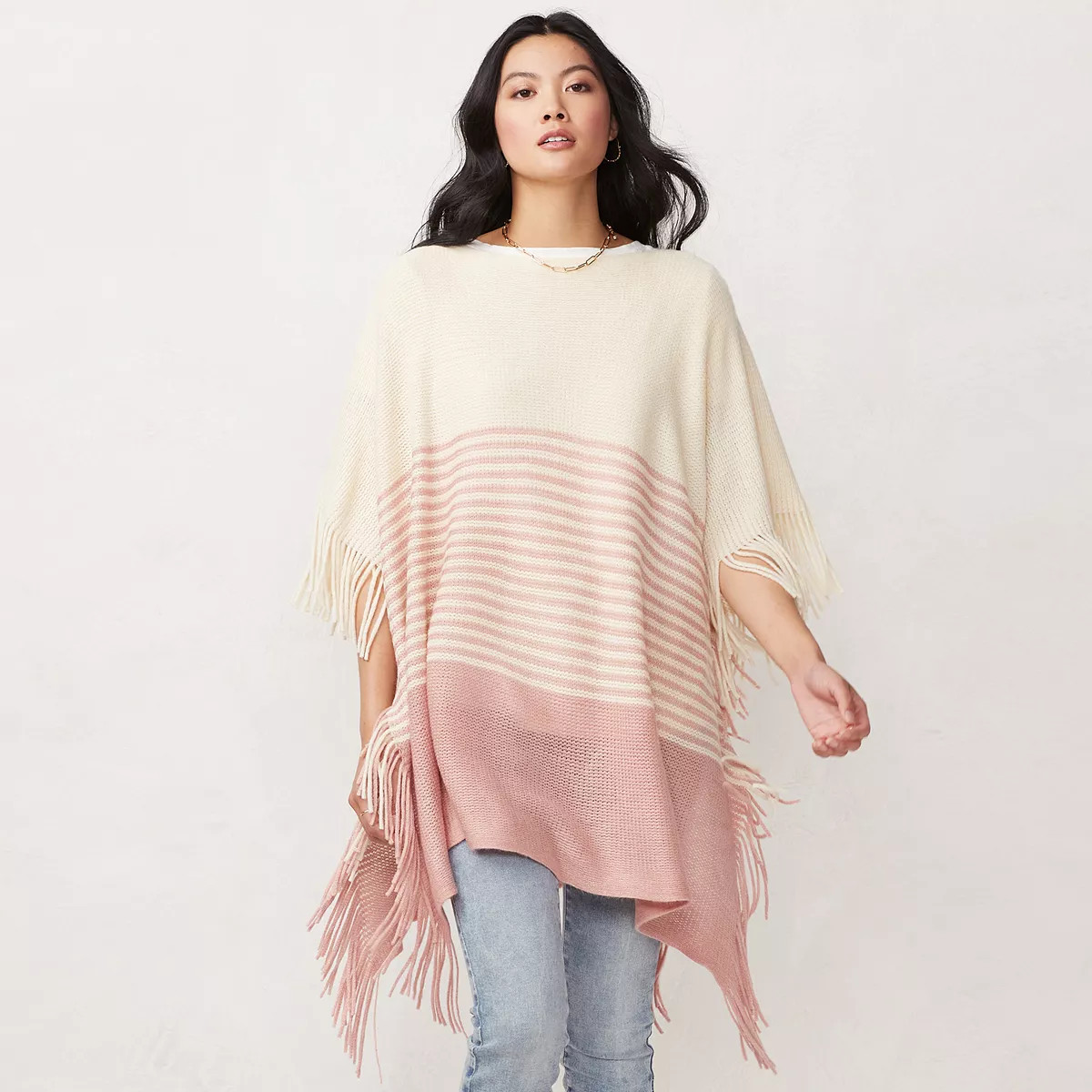 Women's LC Lauren Conrad Striped Fringe Poncho | Kohl's
