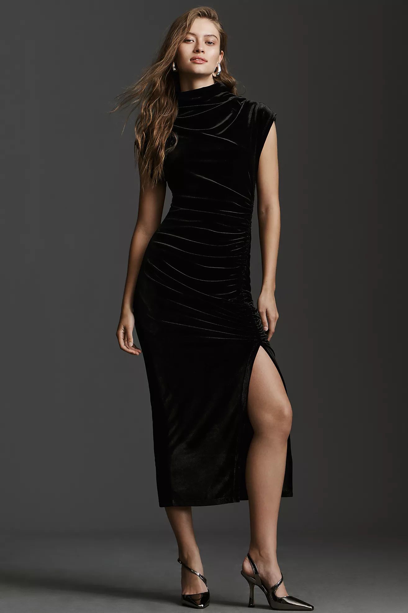 The Maya Ruched Cowl-Neck Dress: Stretch Velvet Edition | Anthropologie (US)