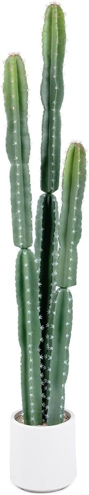 5ft Large Artificial Cactus with White Decorative Planter, 60in Realistic Faux Cactus Plants Indo... | Amazon (US)