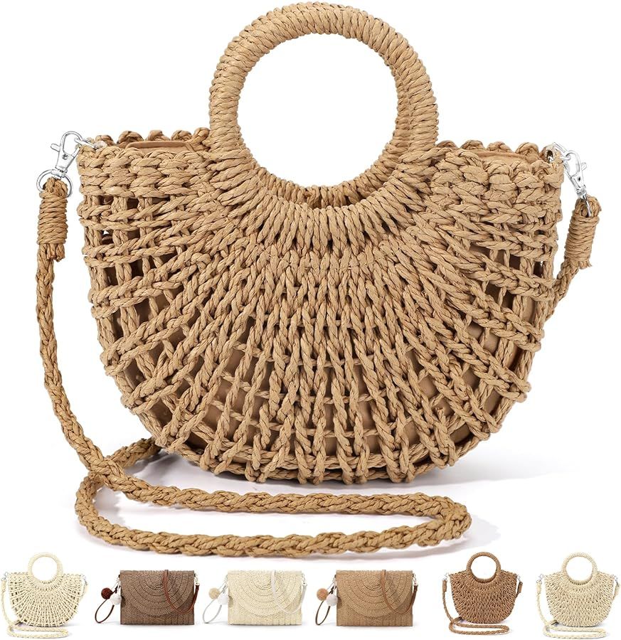 Straw Clutch Purses for Women Woven Straw Beach Sea Handbag Tote Bags for Summer | Amazon (US)