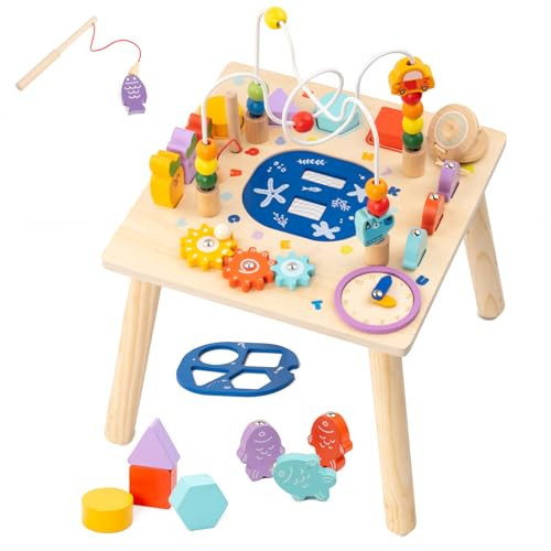 Busy edition Activity Table for 1 Year Old, 9 in 1 Wooden Montessori Toys, Baby Activity Table with Bead Maze Toys for Toddlers, Learning Sensory Development Play Table, 1 Year Old Boy Gifts | Amazon (US)