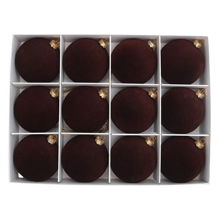 12-Pack 2.4 Inch Flocked Velvet Christmas Balls, Brown Shatterproof Hanging Ornaments for Christm... | Walmart (US)