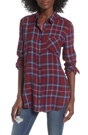 Women's Bp. Plaid Cotton Blend Shirt, Size XX-Small - Red | Nordstrom