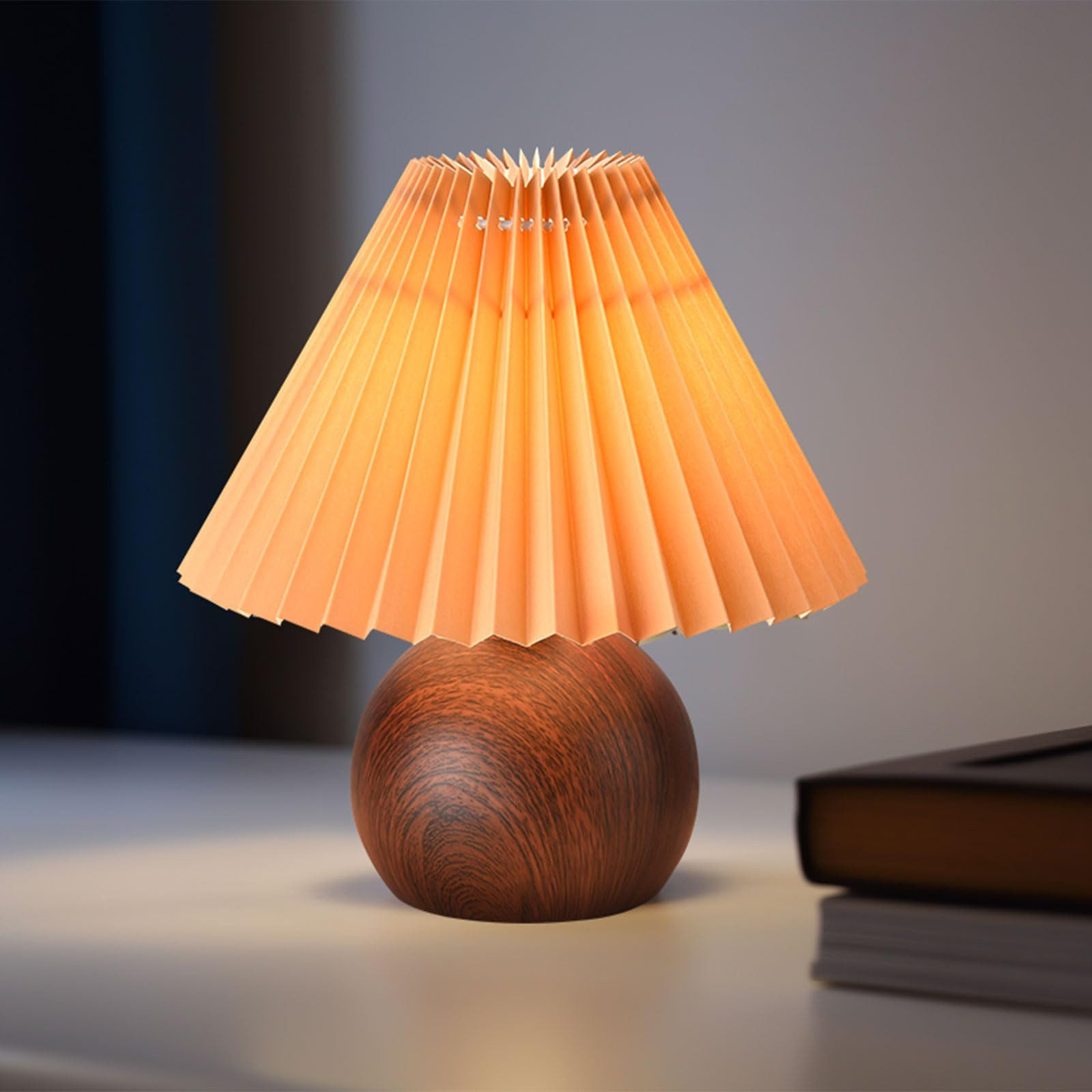 KUNJOULAM Small Pleated Table Lamp, Modern Bedside Nightstand Lamp with Coffee Lampshade, Cute La... | Amazon (US)