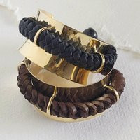 Braided Leather Brass Handmade Designer Cuff Bracelet Bisjoux | Etsy (US)