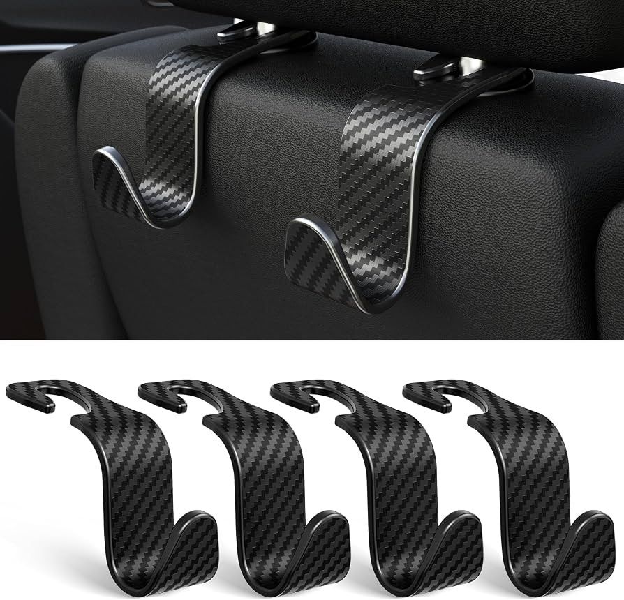 Amooca 4-Pack Car Headrest Hooks Vehicle Storage Organizer for Purses Handbags Groceries Coats \u... | Amazon (US)