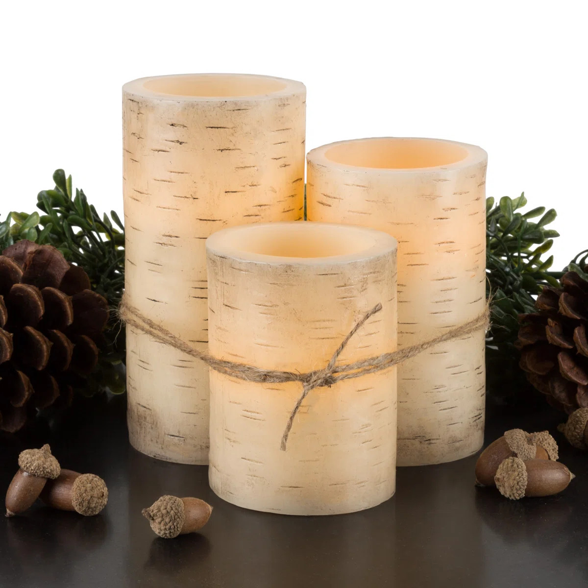 August Grove Flameless Candles - 3-Pack Faux Birch Bark Battery Operated LED Candles with Remote ... | Wayfair North America